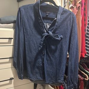 J. Crew Blue Button Down Top with Mandarin Collar